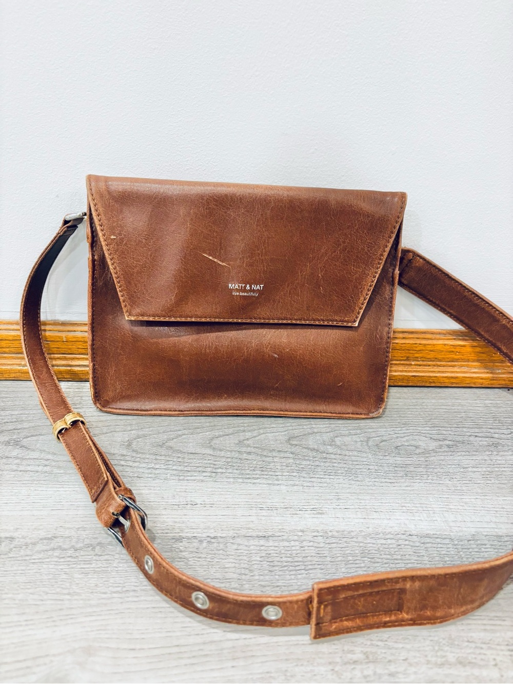 Matt & Nat Cognac Brown Vegan Leather Crossbody Bag